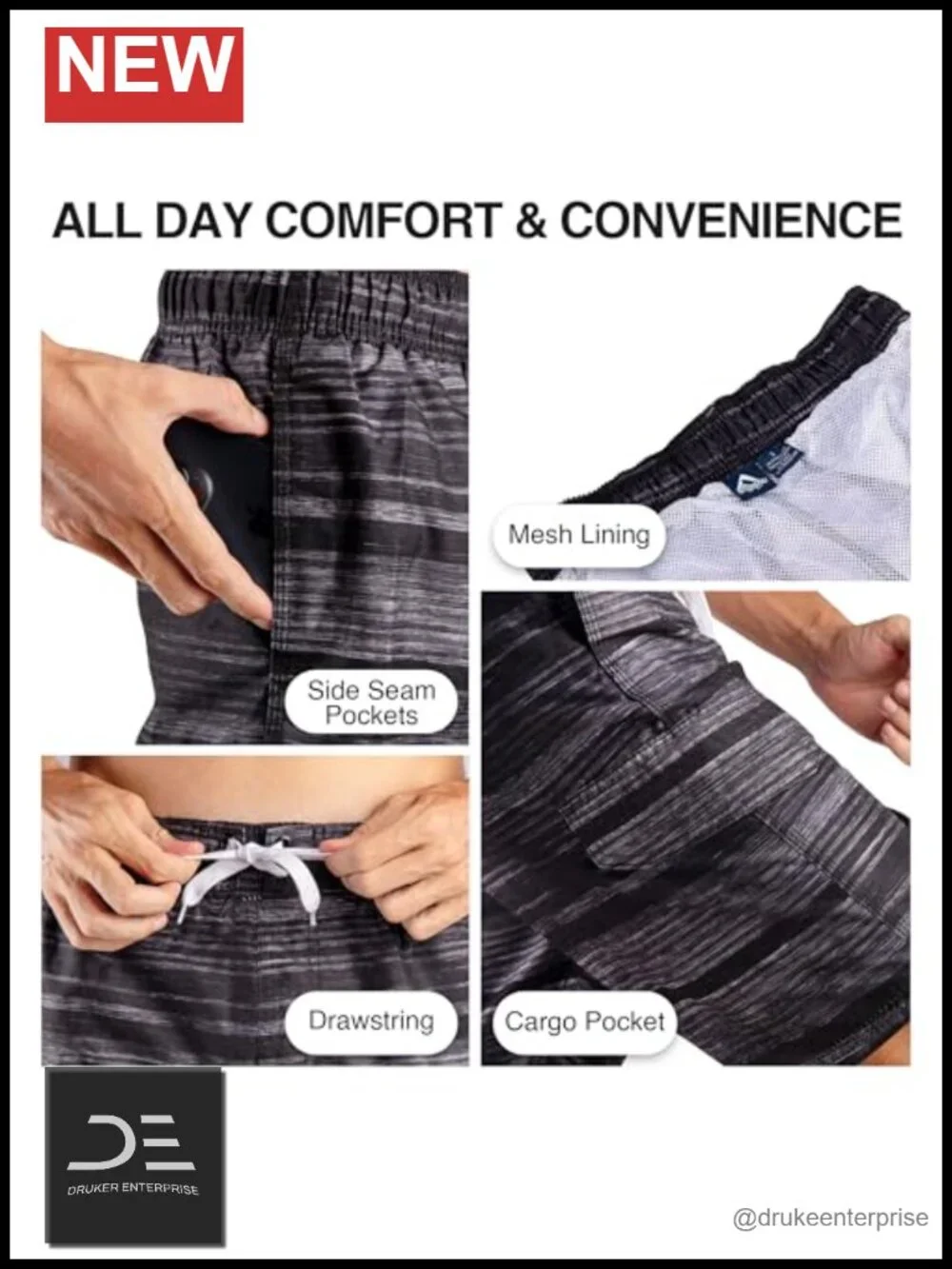 Men's Quick-Dry Swim Trunks with UPF 50+ Mesh Lining